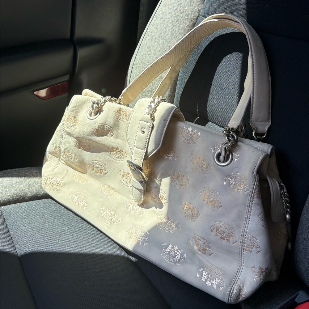 Vintage Juicy Couture Cream and Gold Suede Shoulder Bag